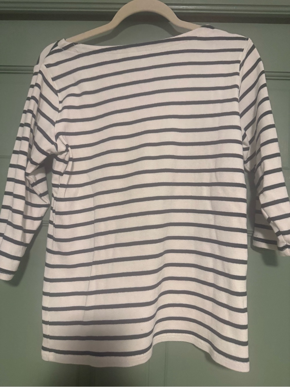 L.L. Bean White and Navy Striped Boatneck Top